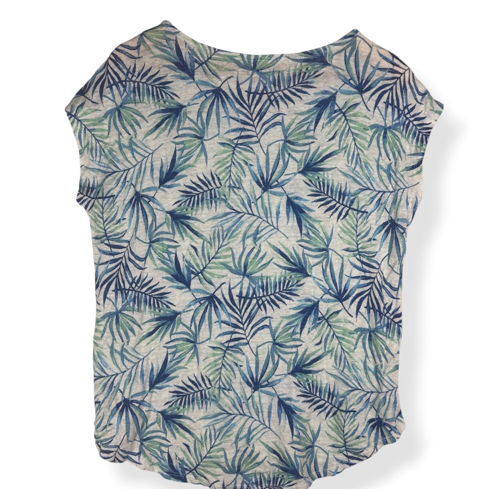 Sigrid Olsen 100% Linen Top Size Large Tropical Coastal Resort Palm Leaf Print